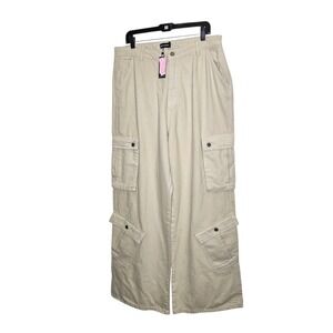 PrettyLittleThing NWT Beige‎ Cargo Pants Women's Wide Leg Utility Trousers 12